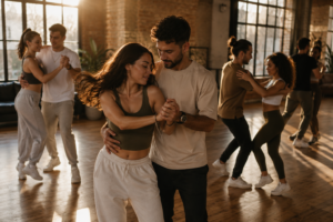 KI-generiert mit OpenAI: Tänzerinnen und Tänzer lernen Bachata Sensual
